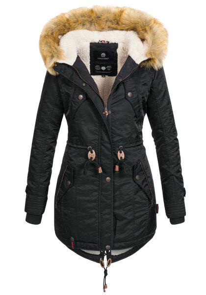 Navahoo LaViva warme Damen Winterjacke mit Teddyfell Schwarz Größe XS - Gr. 34