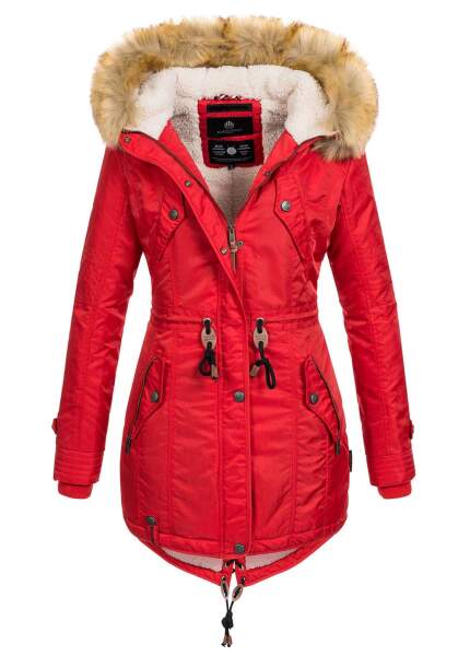 Navahoo LaViva warm ladies winter jacket with teddy fur Red-Gr.XS