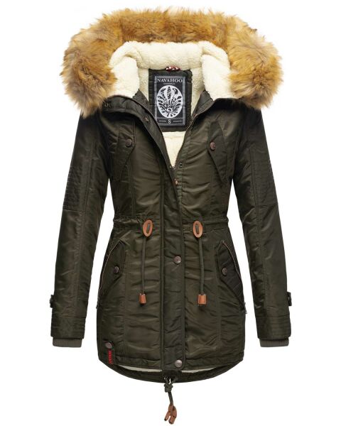 Navahoo LaViva warme Damen Winterjacke mit Teddyfell Grün Größe XS - Gr. 34