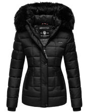 Marikoo Unique ladies quilted winter jacket with fur collar - Black-Gr.XS