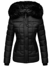 Marikoo Unique ladies quilted winter jacket with fur collar - Black-Gr.XS