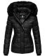 Marikoo Unique ladies quilted winter jacket with fur collar - Black-Gr.XS