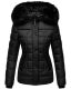 Marikoo Unique ladies quilted winter jacket with fur collar - Black-Gr.XS