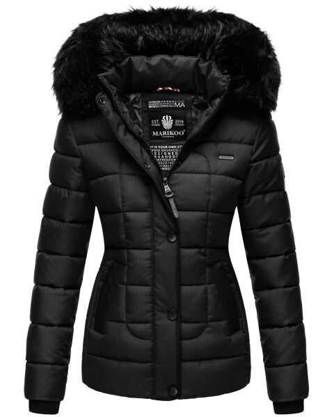 Marikoo Unique ladies quilted winter jacket with fur collar - Black-Gr.M