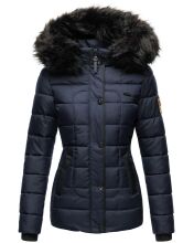 Marikoo Unique ladies quilted winter jacket with fur collar - Blue-Gr.XS