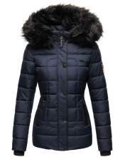 Marikoo Unique ladies quilted winter jacket with fur collar - Blue-Gr.M