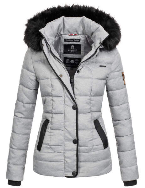 Marikoo Unique ladies quilted winter jacket with fur collar - Gray-Gr.S