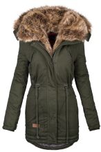 Navahoo Daria warme Damen Parka Winterjacke mit Kunstfell Kragen Grün Größe S - Gr. 36