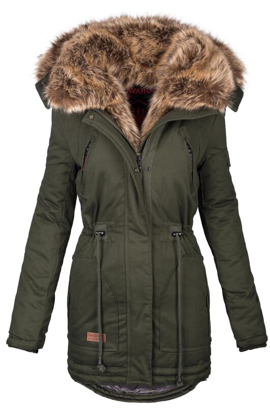 Navahoo Daria Damen Parka Jacke mit Kunstfellkragen Grün