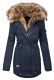 Navahoo Daria warme Damen Parka Winterjacke mit Kunstfell Kragen Navy Größe XS - Gr. 34