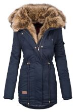 Navahoo Daria warme Damen Parka Winterjacke mit Kunstfell Kragen Navy Größe S - Gr. 36