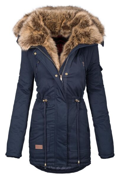 Navahoo Daria warme Damen Parka Winterjacke mit Kunstfell Kragen Navy Größe XL - Gr. 42