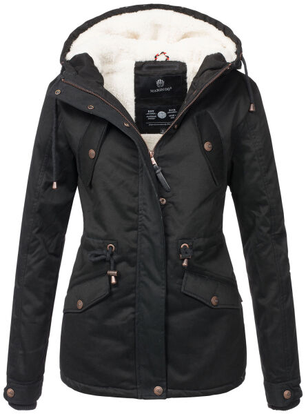 Marikoo Manolya Damen Parka Winterjacke mit Teddyfell Schwarz Größe XS - Gr. 34