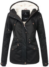 Marikoo Manolya Damen Parka Winterjacke mit Teddyfell Schwarz Größe S - Gr. 36