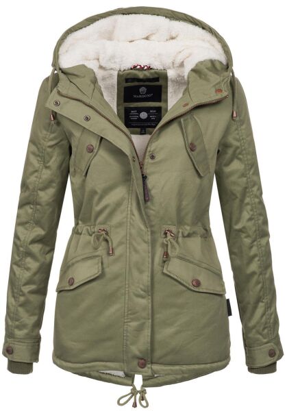 Marikoo Manolya Damen Parka Winterjacke mit Teddyfell Grün Größe XS - Gr. 34