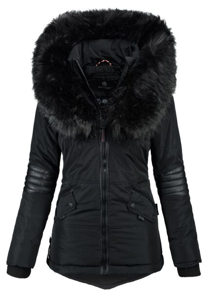 Navahoo Nirvana Damen Parka Winterjacke mit Kunstfell Schwarz Größe XS - Gr. 34