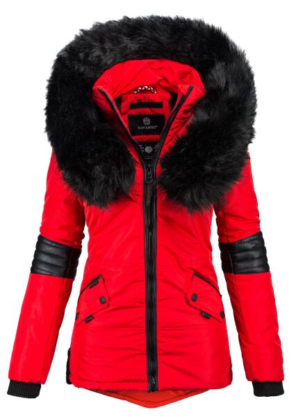 Navahoo Nirvana Damen Parka Winterjacke mit Kunstfell Rot Größe XS - Gr. 34