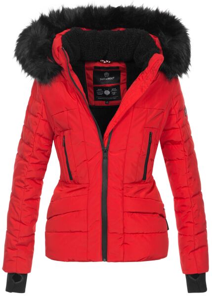 Navahoo Adele Damen Winterjacke warm gefüttert Teddyfell Rot Größe XS - Gr. 34