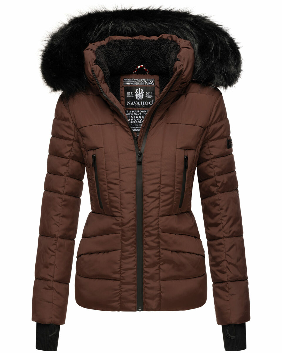 Navahoo Adele Damen Winterjacke warm gefüttert Teddyfell Schoko