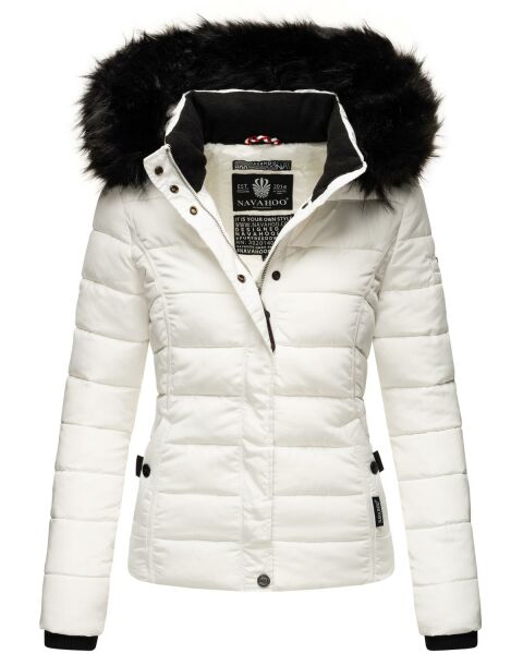 Navahoo Miamor Damen Winter Steppjacke gefüttert mit Teddyfell Weiss Größe M - Gr. 38