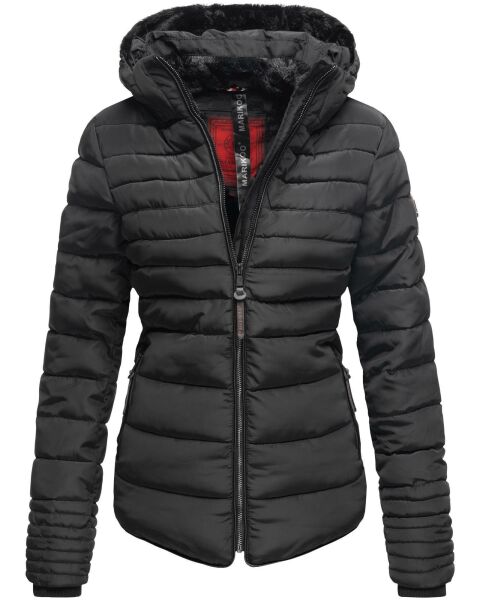 Marikoo Amber Damen Winter Steppjacke gefüttert mit kuschligem Teddyfell Schwarz Größe XL - Gr. 42