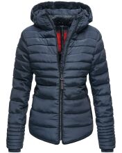 Marikoo Amber Damen Winter Steppjacke gefüttert mit kuschligem Teddyfell Dunkelblau Größe M - Gr. 38