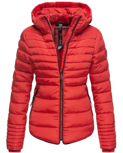 Marikoo Amber Damen Winter Steppjacke gefüttert mit kuschligem Teddyfell Rot Größe XL - Gr. 42
