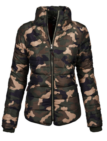 Marikoo Amber Damen Winter Steppjacke gefüttert mit kuschligem Teddyfell Camouflage Größe L - Gr. 40