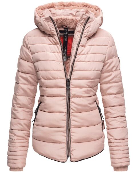 Marikoo Amber Damen Winter Steppjacke gefüttert mit kuschligem Teddyfell Rosa Größe L - Gr. 40