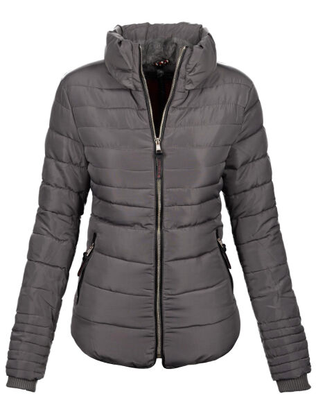 Marikoo Amber Damen Winter Steppjacke gefüttert mit kuschligem Teddyfell Grau Größe L - Gr. 40