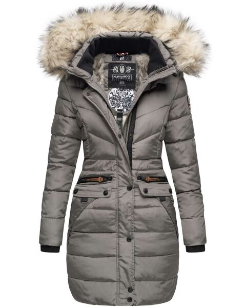 Navahoo Paula Damen Parka Winterjacke warm Gefüttert Grau Größe M - Gr. 38