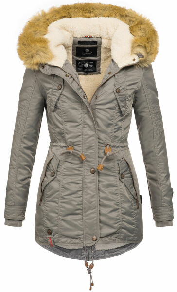Navahoo LaViva warme Damen Winterjacke mit Teddyfell Grau Größe XS - Gr. 34