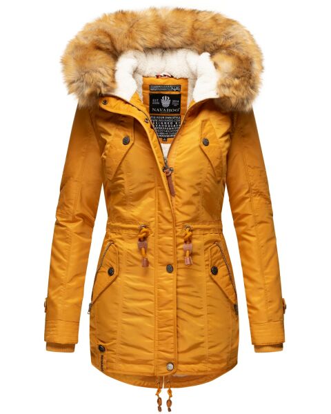 Navahoo LaViva warme Damen Winterjacke mit Teddyfell Gelb Größe S - Gr. 36