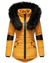 Navahoo Nirvana Damen Parka Winterjacke mit Kunstfell Gelb Größe XS - Gr. 34