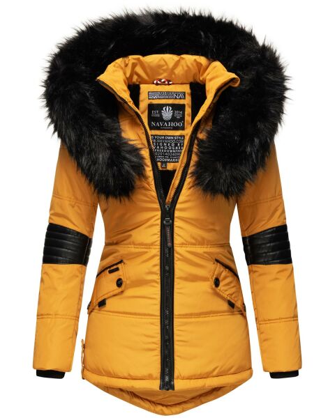 Navahoo Nirvana Damen Parka Winterjacke mit Kunstfell Gelb Größe S - Gr. 36