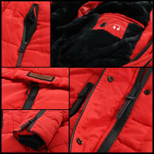 Marikoo Warm Ladies Winter Jacket Winterjacket Parka Quilted Coat Long B401 Red Size M - Size 38