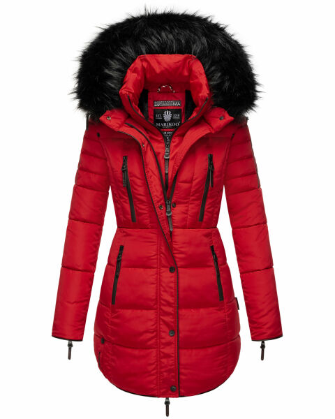 Marikoo Warm Ladies Winter Jacket Winterjacket Parka Quilted Coat Long B401 Red Size L - Size 40