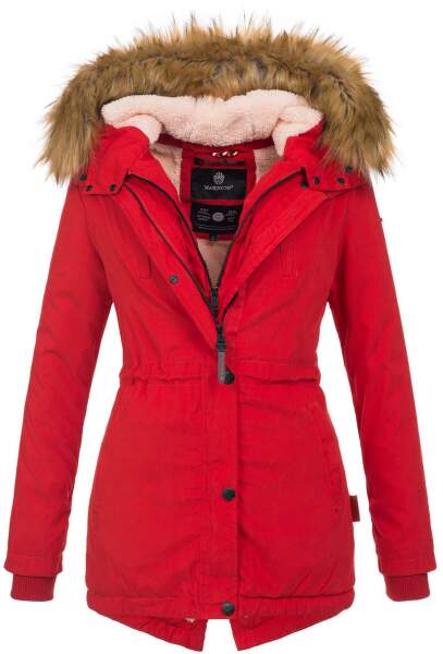Marikoo Akira warme Damen Winterjacke mit Kapuze Rot Größe XS - Gr. 34