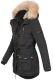 Marikoo Grinsekatze Damen lange Winterjacke mit Kapuze und Kunstfell Schwarz Größe XS - Gr. 34