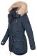 Marikoo Grinsekatze Damen lange Winterjacke mit Kapuze und Kunstfell Navy Größe XS - Gr. 34