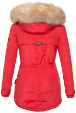 Marikoo Grinsekatze Damen lange Winterjacke mit Kapuze und Kunstfell Rot Größe XS - Gr. 34