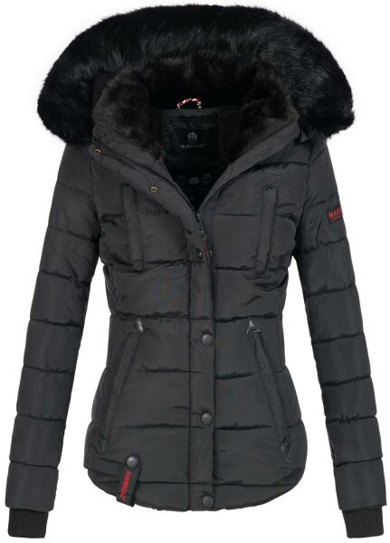 Marikoo Lotus warme Damen Winterjacke gesteppt mit Kunstfell Schwarz Größe XS - Gr. 34