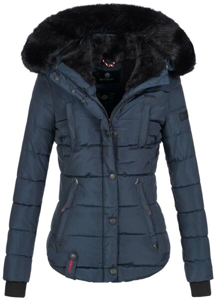 Marikoo Lotus warme Damen Winterjacke gesteppt mit Kunstfell Navy Größe M - Gr. 38