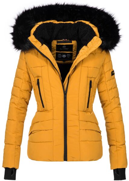 Navahoo Adele Ladies Winter Jacket Warm Lined Teddy Fur Quilted Winterjacket B361 Yellow Size L - Size 40