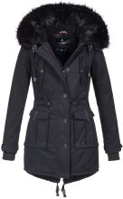 Navahoo Luluna Damen Winterjacke mit Kunstfell und Teddyfell Schwarz Größe XS - Gr. 34