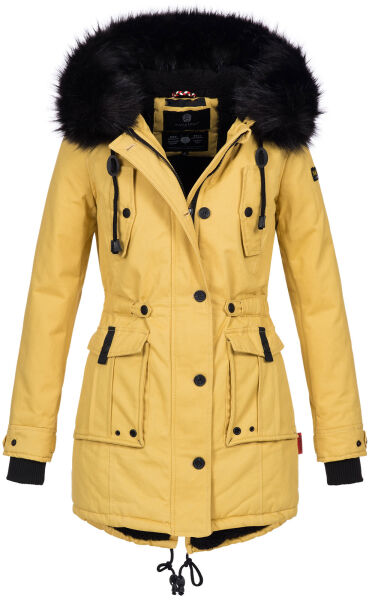 Navahoo Luluna Damen Winterjacke mit Kunstfell und Teddyfell Gelb Größe S - Gr. 36