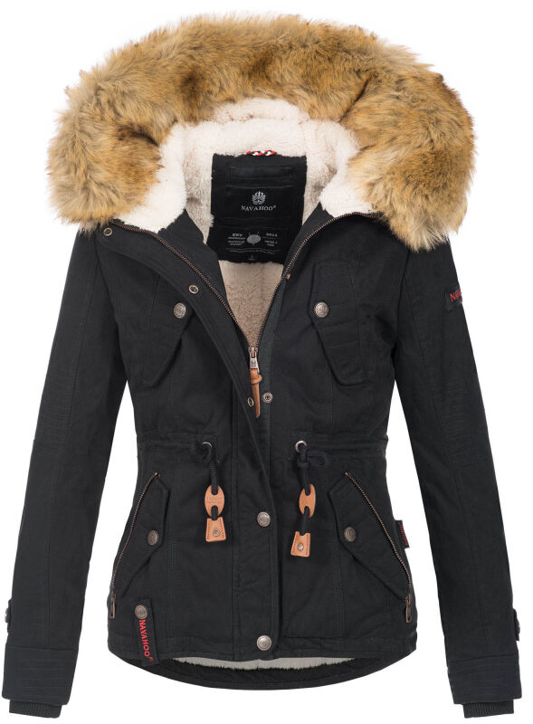 Navahoo Pearl Damen Winterjacke mit Kunstfell Schwarz