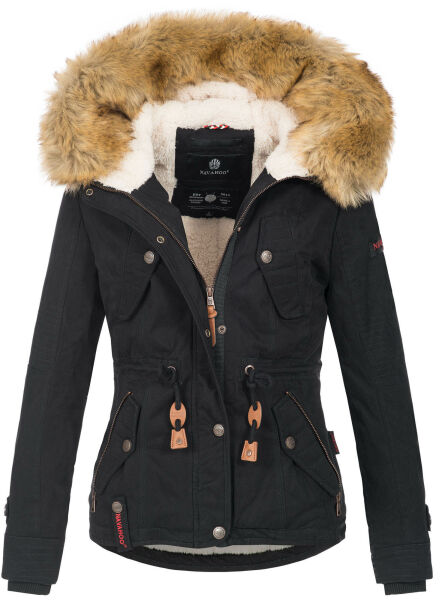 Navahoo Pearl Damen Winterjacke mit Kunstfell Schwarz Größe M - Gr. 38