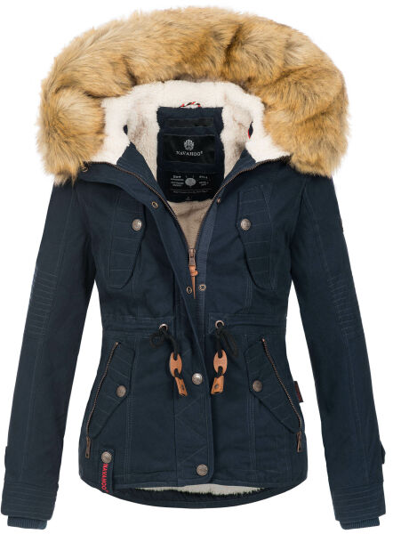 Navahoo Pearl Damen Winterjacke mit Kunstfell Navy Größe XS - Gr. 34