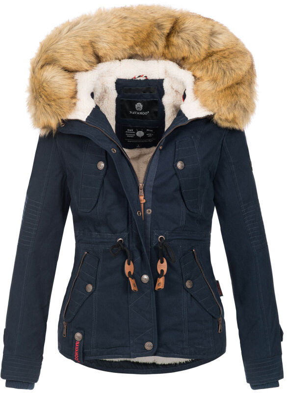 Navahoo Pearl Damen Winterjacke mit Kunstfell Navy